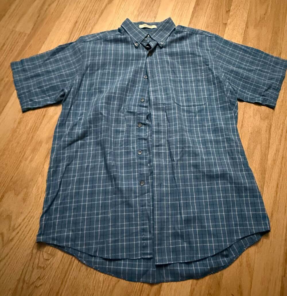 Men's Blue Plaid Short Sleeve Button-Front Shirt